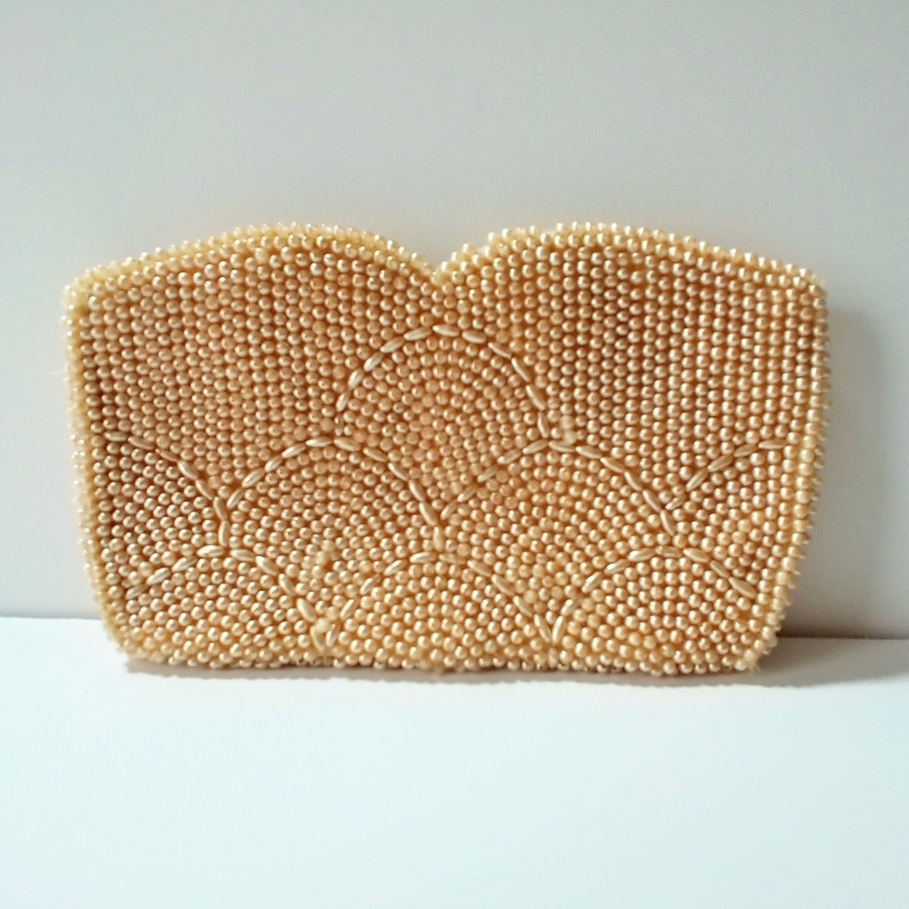 Beige Beaded Clutch Bag Vintage Miranda Formal Bag